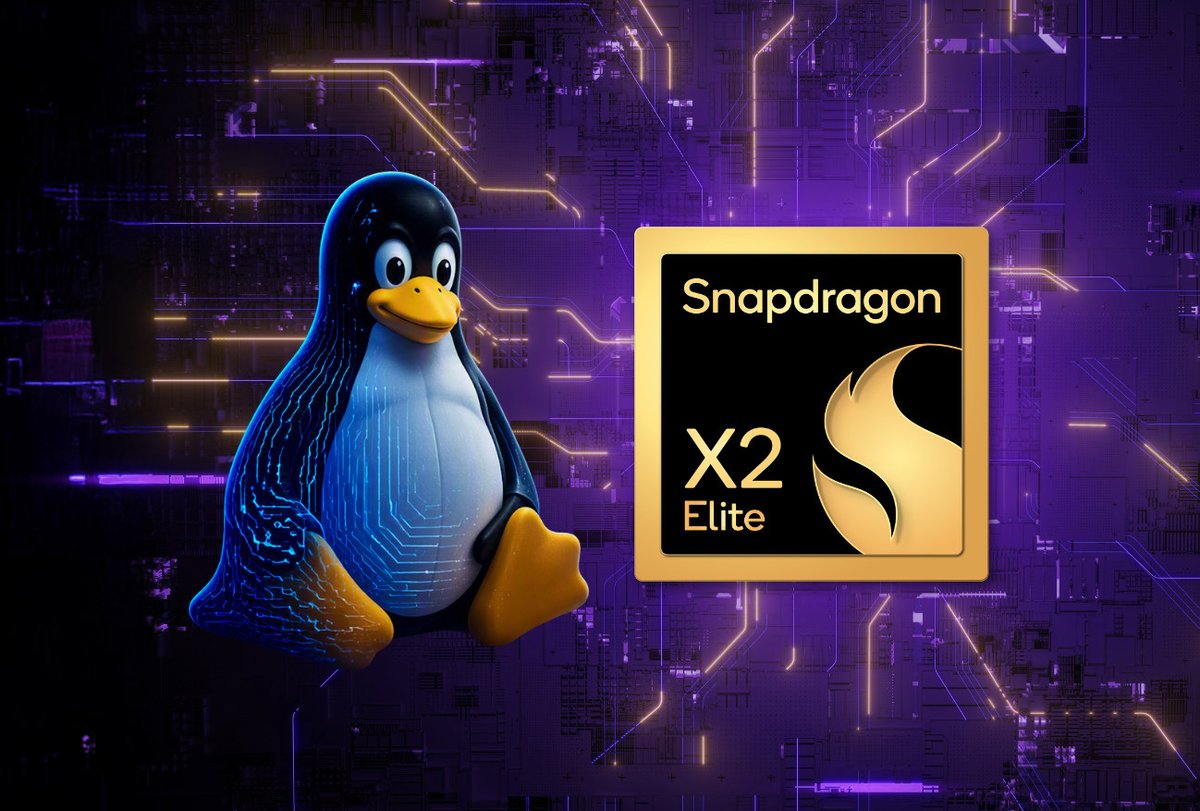 cnxsoft's tweet photo. .@Qualcomm_dev has released a Linux developer preview for Snapdragon X2 SoCs.
https://t.co/RuSInlKgj7

This release is meant for distribution maintainers, toolchain developers, kernel contributors, and hardware enablement engineers. The company will focus on Linux enablement for the X2, and it will be up to distro vendors to release and maintain ISO images if they wish to.

For now, Qualcomm provides instructions to build a Linux image based on Debian 13.