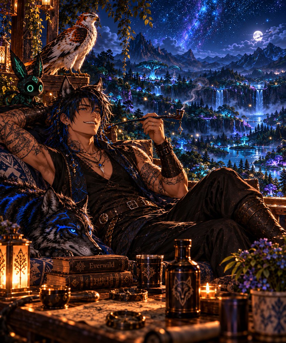 LaxLycaon's tweet photo. Lets settle in for the night .. 
#ai #aiart #aiartwork #aiartist #scenic #nature #fantasy #fiction #creative #roleplay #worldbuilding #characterdesign #EverWild https://t.co/zLtDFE5Pul