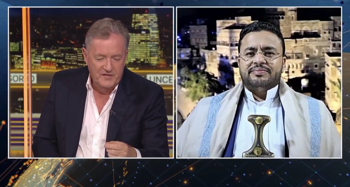 EYakoby's tweet photo. Piers Morgan interruptions during interview with UK barrister Natasha Hausdorff: More than 34

Piers Morgan interruptions during interview with a literal Houthi leader: Zero.

How is this considered journalism? https://t.co/sRg72Xggdn