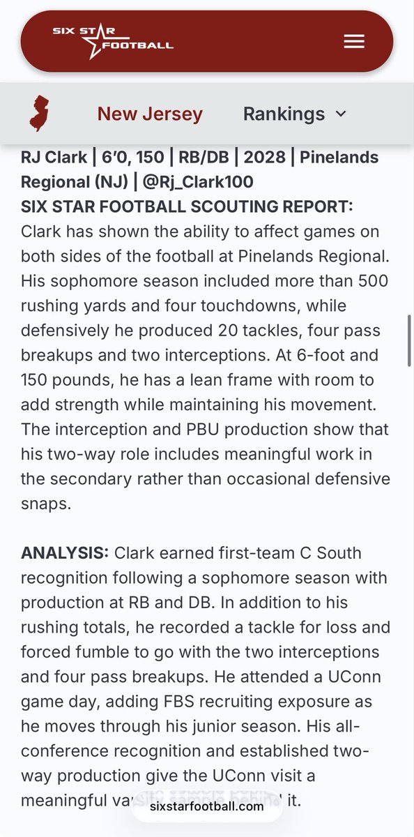 Rj_Clark100's tweet photo. Thank you @sixstarfootball for the shoutout in this article! 💫 ⭐️ @pinelandsfb @coachtierney74 @Rivals @247recruiting @PrepRedzoneNJ @prepprospect1 #NewJerseyFootball #HighSchoolFootball https://t.co/KoLeguWZsZ