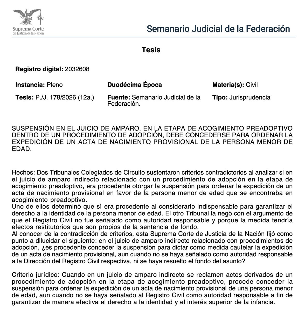 Luis_p83's tweet photo. Este mes se publicó una jurisprudencia de un caso que litigamos en la @SCJN.

La sesión en la que se resolvió el asunto fue en febrero. La tesis tomó más de 6 meses.

Y de poco sirve la tesis, porque el engrose no se ha publicado.

Así no funcionan los sistemas de precedentes. https://t.co/ijvNn7fGWX