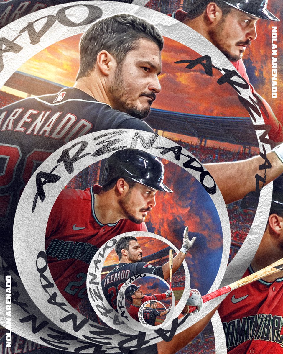A Christopher Nolan-inspired hype graphic where multiple cutouts of Nolan Arenado appear wearing Arizona Diamondbacks uniforms.