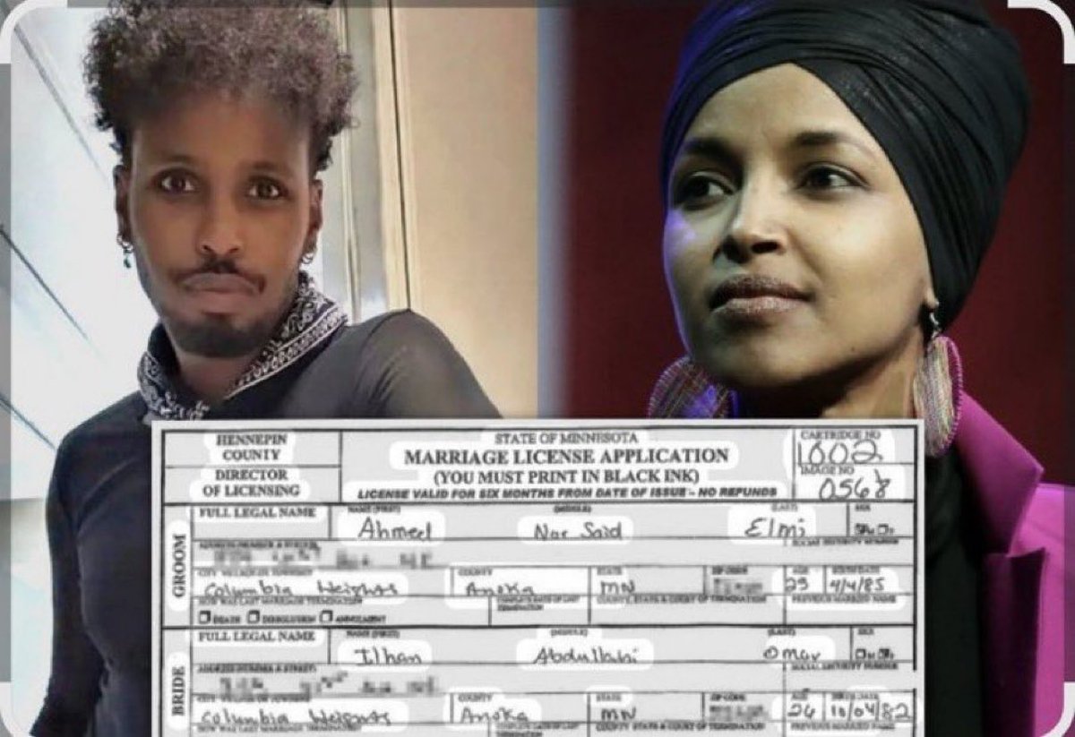 MrWhiplash_'s tweet photo. Minnesota Republicans hired private investigators.

They pulled DNA.

Result: 99.9999% match — Ahmed Nur Said Elmi is Ilhan Omar’s brother.

She married him to get him citizenship.

That’s immigration fraud.

DHS now says the probe is active. Prosecute her to the fullest. No exceptions.
#IlhanOmar #ImmigrationFraud #ProsecuteOmar #AmericaFirst