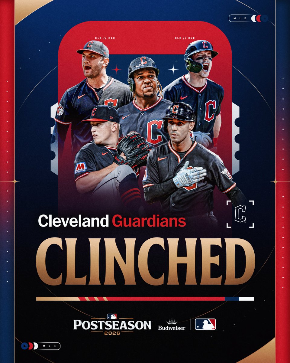 The @​CLEGuardians have #CLINCHED a Postseason berth for a third straight season!

(MLB x @​BudweiserUSA) 
 [📷](https://pbs.twimg.com/media/HTBkqQrW8AAvuF0.jpg