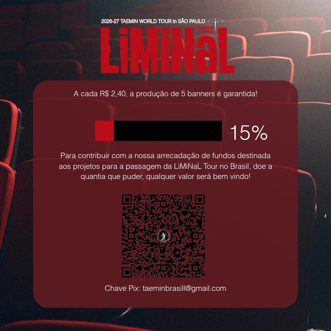 TaeminBrasil_'s tweet photo. – Boletim da arrecadação - Dia 2:

Já alcançamos 15% da nossa meta! Muito obrigada! 🎉

Continuem contribuindo para a realização do nosso projeto, qualquer valor é bem vindo!

Chave PIX: taeminbrasill@gmail.com

#LiMiNaLinSãoPaulo https://t.co/MCnSwcJQzx