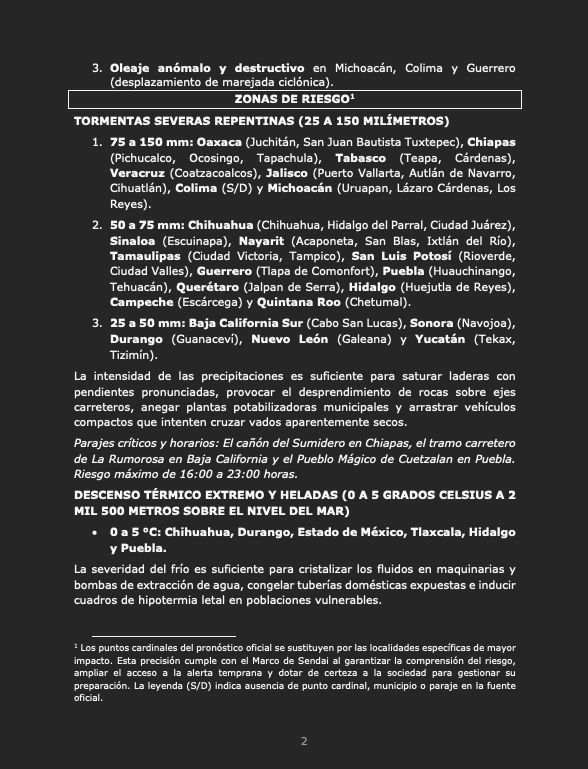 siempreinexorab's tweet photo. Boletín de Riesgo Inminente 534 para México
Nivel de Amenaza: Rojo (riesgo máximo focalizado)
Vigencia: noche de hoy y mañana viernes 25 de septiembre de 2026
Sendai Framework #EW4All - Impact Based Forecast #IBF
@CEPCYGR_GobOax @pcivilchiapas @ProcivilTabasco (hilo) https://t.co/4nirjyBWBJ