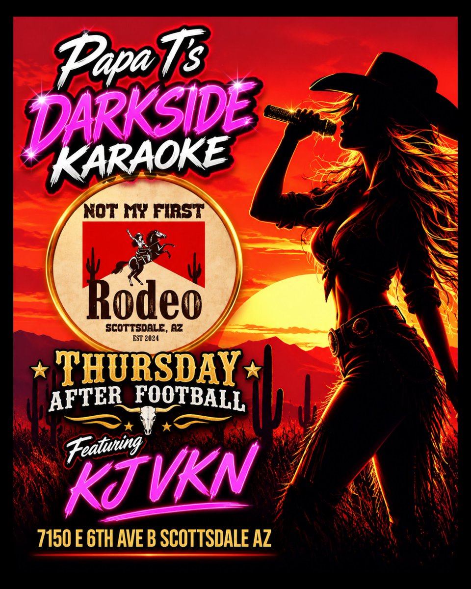DarksideKaraoke's tweet photo. 🎩 𝑷𝒂𝒑𝒂 𝑻'𝒔 𝑫𝒂𝒓𝒌𝑺𝒊𝒅𝒆 𝑲𝒂𝒓𝒂𝒐𝒌𝒆 🎩
Not My First Rodeo Thursday 9pm 
7150 E 6th Ave B Scottsdale AZ 

#karaoke #singer https://t.co/E2fGEglfz7