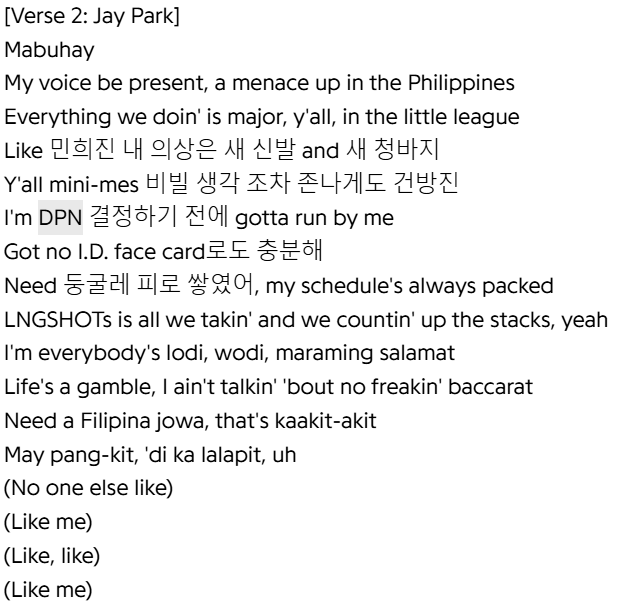 cinnamorollouis's tweet photo. Jay Park's verse on Josh Cullen's newest single "Like Me"! Mentioning LNGSHOT means more probability of Philippines being included on their world tour 🫣 #JayPark #JoshCullen #JCLikeMe #LNGSHOT https://t.co/D72gJFcBXn