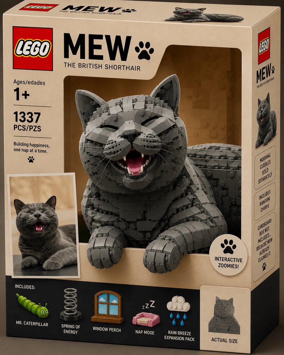 graceandersonfl's tweet photo. Had to join this trend. 🧱🐾 Mew as a LEGO set is unbelievably cute, especially with his favorite things included. I’d buy it in a heartbeat. 🩶 https://t.co/ycqXzOT0JT