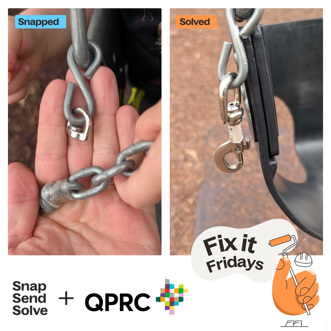 SnapSendSolve's tweet photo. This is exactly the kind of behind-the-scenes work that makes Fix-it Friday one of our favourite days. 

@QbnPalerang, fixing up the clasp and getting this swing back in action for its next round of eager park-goers.

#SnapSendSolve #FixItFriday #QPRC https://t.co/BujPZ5IF6S