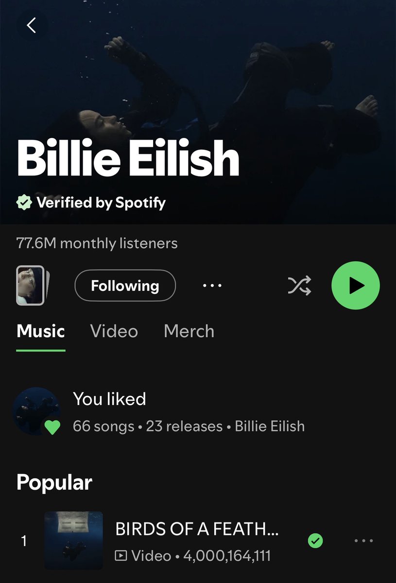 BillieSpotify_'s tweet photo. "BIRDS OF A FEATHER", the only female solo song in history to surpass 4 BILLION streams on Spotify. https://t.co/SPZopkgoVJ
