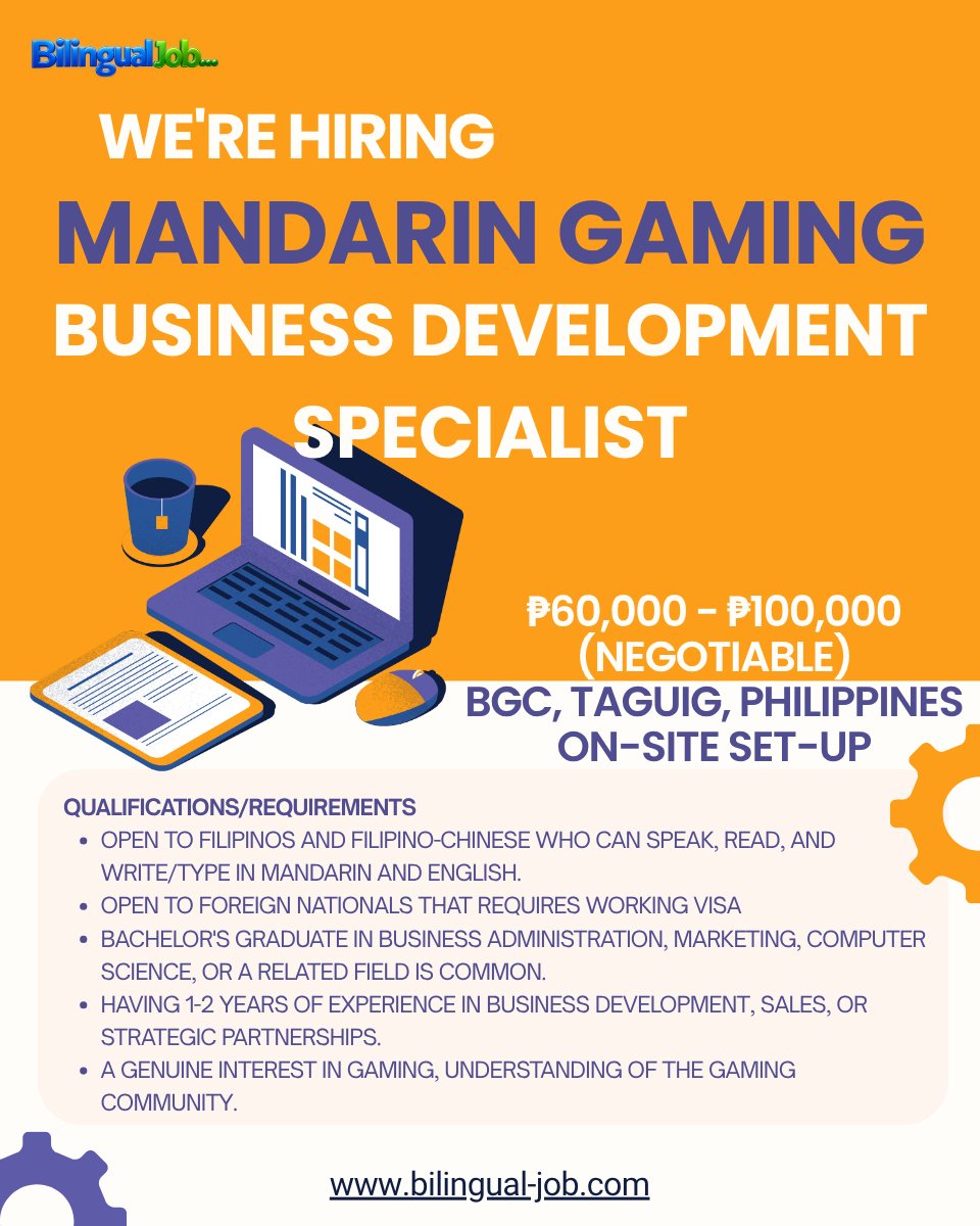 BilingualJob_'s tweet photo. 🎮 WE’RE HIRING! 🎮

📍 BGC, Taguig – On-site
💰 ₱60,000–₱100,000 (Negotiable)
🌏 Mandarin + English skills required

👉 Apply now at https://t.co/QWp3QzjntQ

#WereHiring #MandarinJobs #GamingJobs #BilingualJob #BusinessDevelopment #TaguigJobs #CareerOpportunity https://t.co/7Oo0lPY2mA