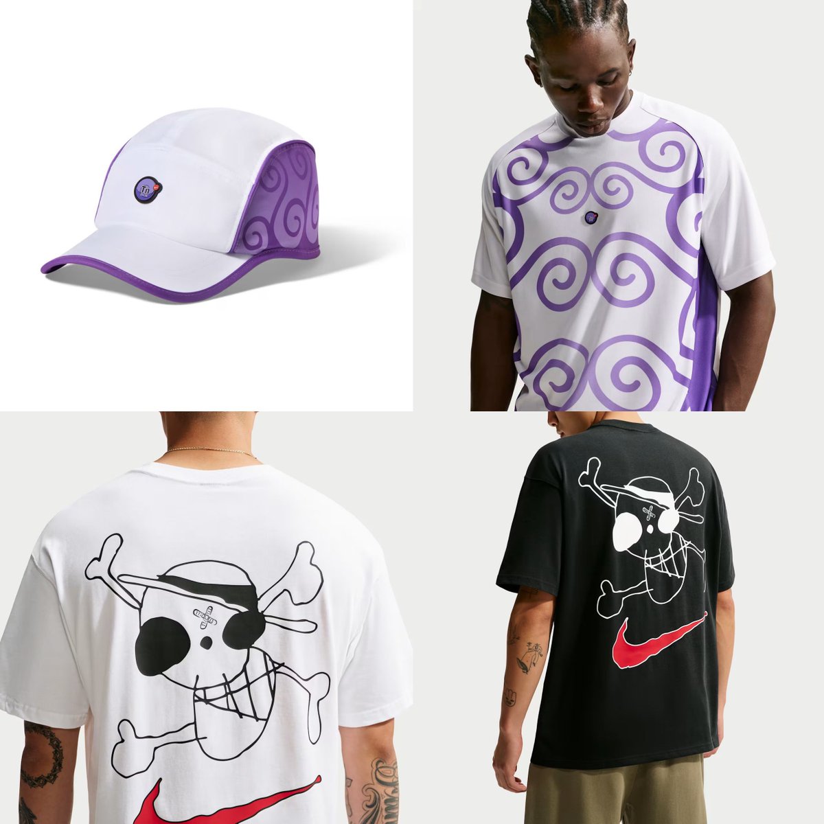 OPMerchandise's tweet photo. The One Piece x @Nike collaboration apparel is dropping tomorrow!

Winner access 8am PT / 11am ET
Public access 9am PT / 12pm ET
• Gomu-Gomu Air Max Plus: https://t.co/6VIShkkE8I

Apparel 7am PT / 10am ET
• Cap: https://t.co/Y7BvrT7Ga2
• Jersey: https://t.co/DLeLKJKNaZ
• Jolly Roger Shirt (B): https://t.co/V3xzT513yF
• Jolly Roger Shirt (W): https://t.co/m3DE7co3xw

#OnePiece
#Ad