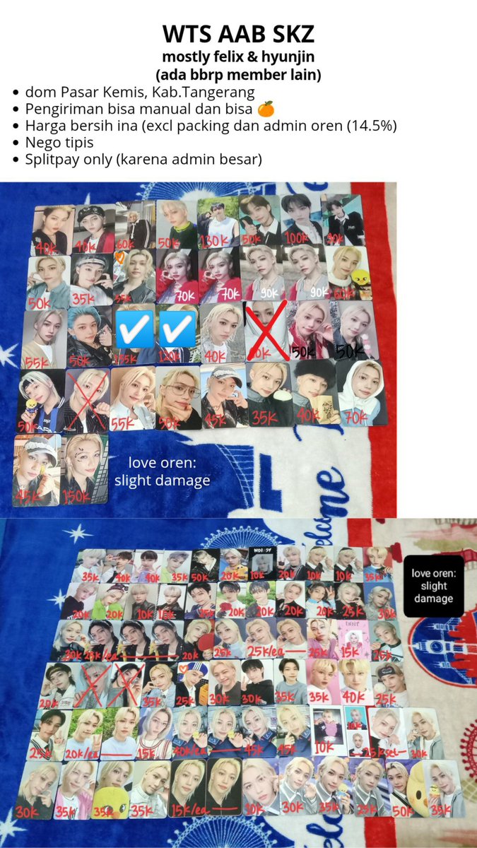 flhjxl's tweet photo. [UPDATE]
WTS AAB SKZ (PC, ALBUM ONLY, SKZOO, DAN MERCH OFFICIAL SKZ LAINNYA)
- 📍 Pasar Kemis, Kab. Tangerang
- Splitpay only (admin besar rek)
- Manual oke, oren oke
- Co keep event dp 50%

tag. wts stray kids bangchan lee know changbin hyunjin han jisung felix seungmin i.n https://t.co/Y2yJt7DYMw