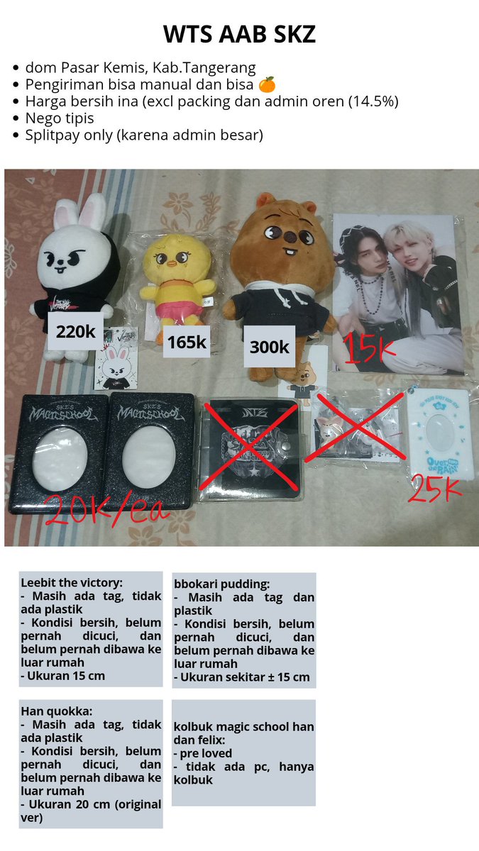 flhjxl's tweet photo. [UPDATE]
WTS AAB SKZ (PC, ALBUM ONLY, SKZOO, DAN MERCH OFFICIAL SKZ LAINNYA)
- 📍 Pasar Kemis, Kab. Tangerang
- Splitpay only (admin besar rek)
- Manual oke, oren oke
- Co keep event dp 50%

tag. wts stray kids bangchan lee know changbin hyunjin han jisung felix seungmin i.n https://t.co/Y2yJt7DYMw