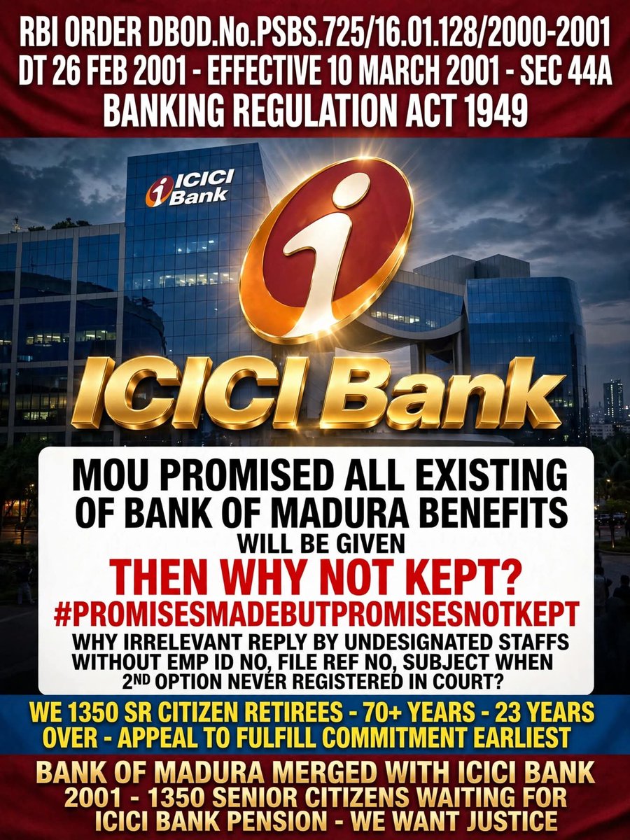 BandanaMrs's tweet photo. WHY #PROMISESMADEBUTPROMISESNOTKEPT BY #ICICIBank? WHY #RBI NOT TAKEN ANY ACTION FOT *23 YEARS? #AIBEA #AIBOC #BEFI #UFBU #AIBRF #AIBRAF #RBI @TamalBandyo https://t.co/hiH1fJ1Jh8