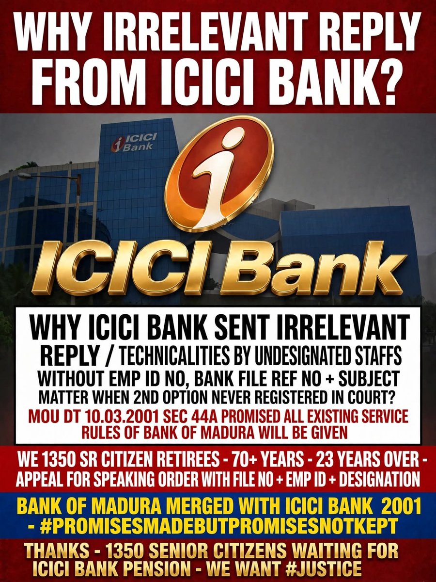 BandanaMrs's tweet photo. WHY #PROMISESMADEBUTPROMISESNOTKEPT BY #ICICIBank? WHY #RBI NOT TAKEN ANY ACTION FOT *23 YEARS? #AIBEA #AIBOC #BEFI #UFBU #AIBRF #AIBRAF #RBI @TamalBandyo https://t.co/hiH1fJ1Jh8
