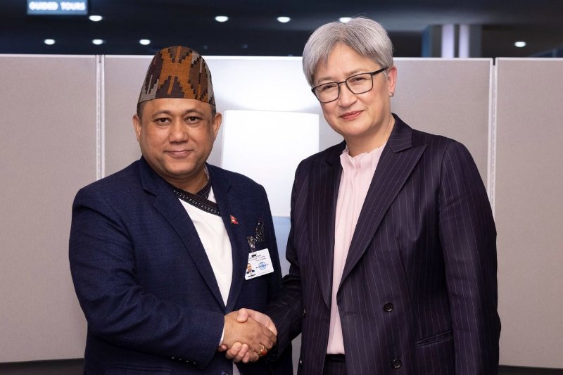 SenatorWong's tweet photo. Today I met Foreign Minister @shisir to discuss the response to the devastation in Nepal. 34 Australians remain unaccounted for, and we know how distressing this time is for their loved ones. Australia will continue to stand with Nepal as it begins the long road of recovery. https://t.co/2K0Uq9WEu8