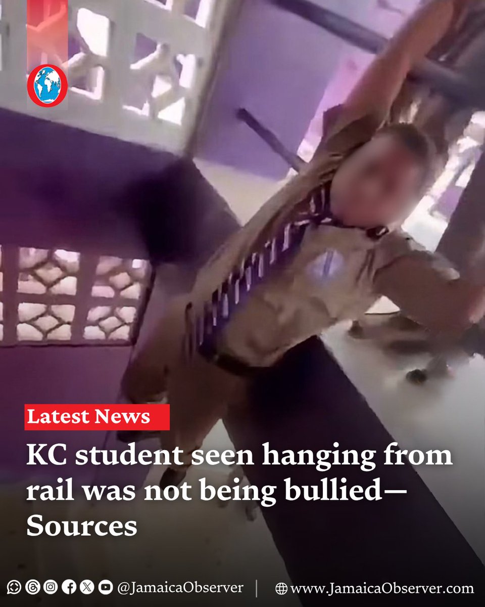 JamaicaObserver's tweet photo. A Kingston College student who was seen in a video that has now gone viral on social media hanging from the rail of a staircase at the institution while being held by two other students was reportedly not being bullied.

Observer Online sources say the boy went onto the staircase and attempted to jump, but two third form students sought to subdue him by holding his arms.

https://t.co/8Y82PaO0Di
