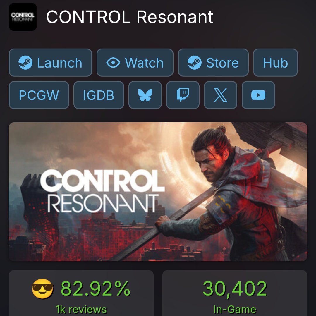 TheRealZephryss's tweet photo. Control Resonant got a very positive response on Steam and reached a peak of 34,345 players at launch, while Control 1 had a peak of only 9,193 players.

Remedy has cooked again and I really hope it continues to do even better in the coming days. https://t.co/6RPnxanliU