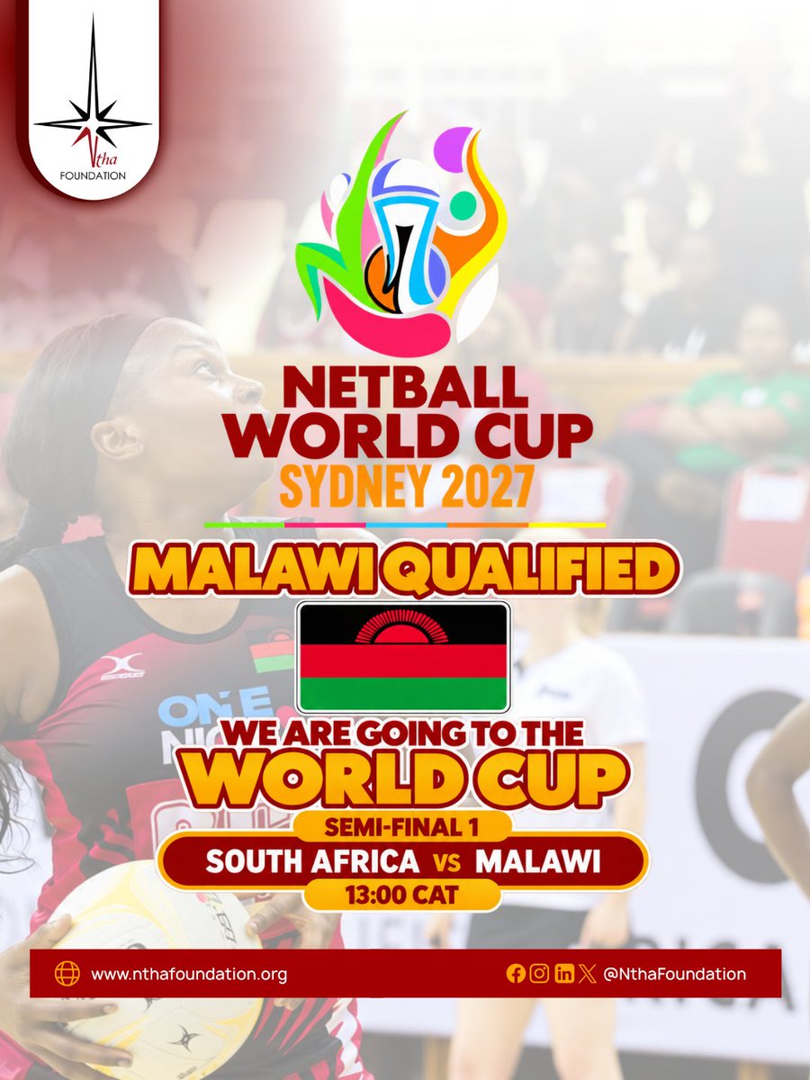 NthaFoundation's tweet photo. The semifinals are on!
#MalawiQueens take on 5x defending champions #SPARProteas at the #AfricaNetballCup.
Both teams have qualified for a spot at the 2027 Sydney #NetballWorldCup.
Friday, ๐ฎ๐ฑ ๐ฆ๐๐ฃ๐ง๐๐ ๐๐๏ฟฝ๏ฟฝ
๐ฒ๐ผ ๐ ๐ฎ๐น๐ฎ๐๐ถ ๐๐ ๐ฆ๐ผ๐๐๐ต ๐๐ณ๐ฟ๐ถ๐ฐ๐ฎ ๐ฟ๐ฆ
๐ญ๐ฏ:๐ฌ๐ฌ CAT https://t.co/oRphGxzt88