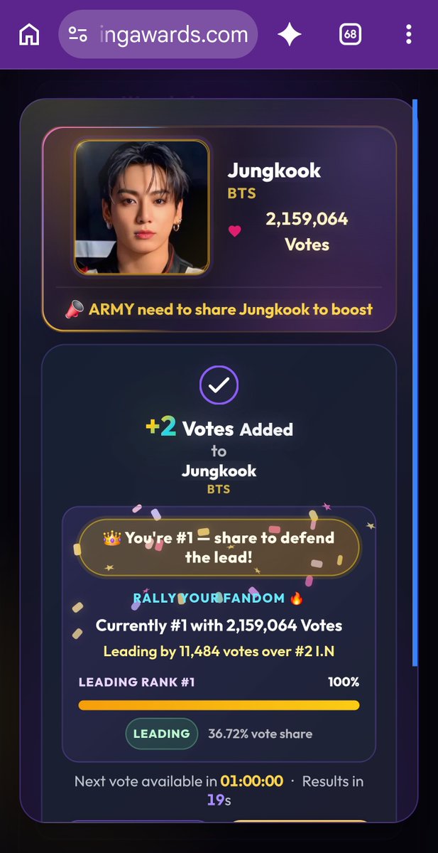 Mishusansei's tweet photo. 🏆 Jungkook is #1 in Most Popular Kpop Maknae 2026 with 2,159,051 Votes and climbing! JUNGKOOK LOVERS, smash that vote and RT to every fan NOW ⚡Let's increase the gap!❤️

https://t.co/KtS1E4409t https://t.co/pvMRclculs