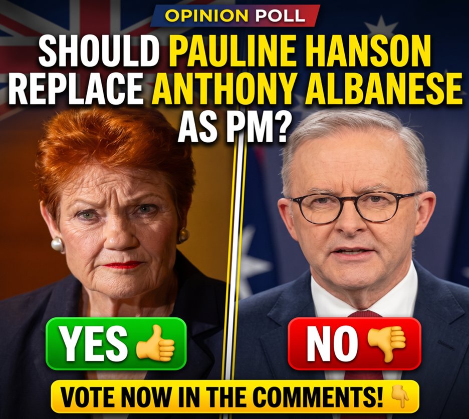 AussieFC's tweet photo. Would you like to see Pauline Hanson replace Anthony Albanese as Prime Minister of Australia? https://t.co/hnu6mWJcrw