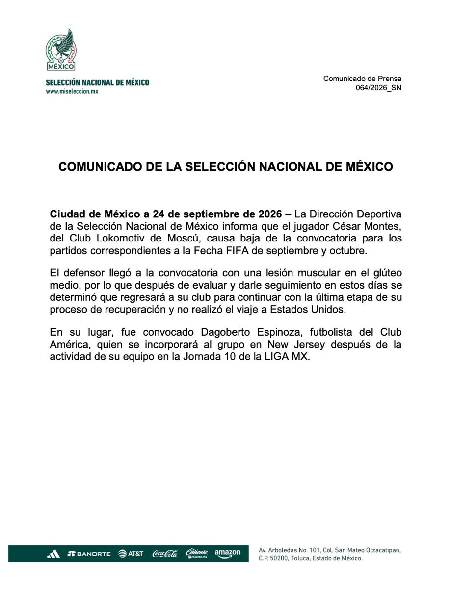 miseleccionmx's tweet photo. Comunicado de la Selección Nacional de México: https://t.co/yxO4rdCYe6