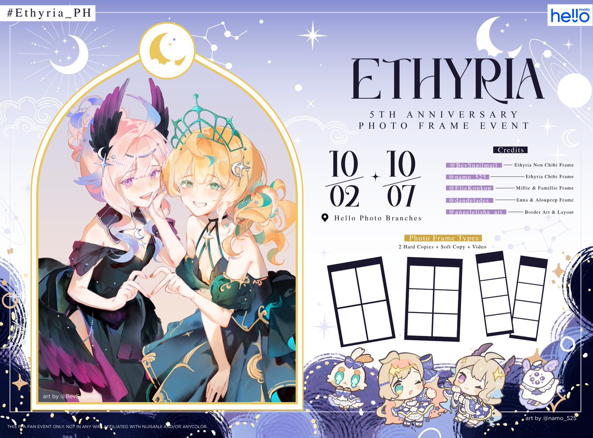 ethyria_ph's tweet photo. 5 years of Ethyria 💐🧡💜

To celebrate, we’re having an Ethyria 5th Anniversary Photo Frame Fan Event from Oct 2 to 7! ✨

We’re so grateful for all the love &amp; memories over the years. If you’re around, we’d love for you to drop by &amp; take a photo!

📍Hello Photo
#Ethyria_PH https://t.co/78FQ7cMOj9