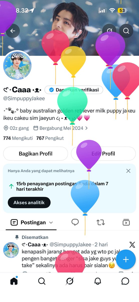 SimpuppyJakee's tweet photo. Hwappy birthday to meee hehe😝
btw ini lucu banget temenku ngepost foto yg bareng pacarku dia ganti pake muka jake😭😭 https://t.co/DExev1tkgl