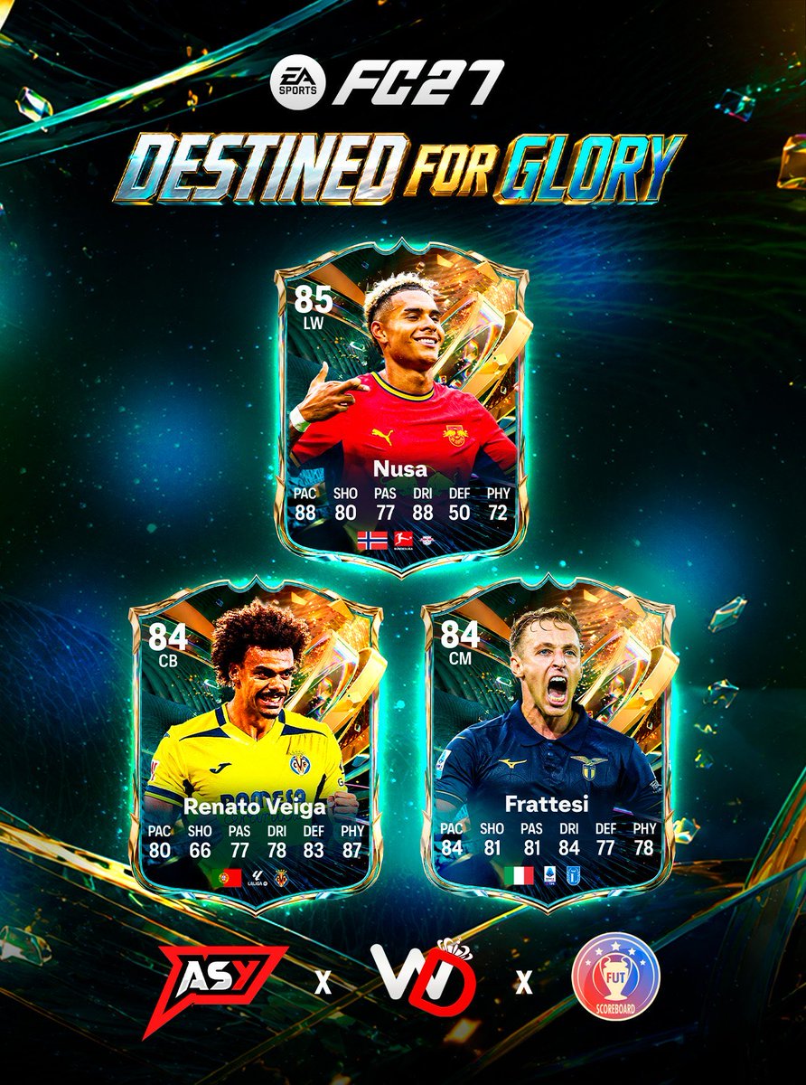 FUTStorage's tweet photo. 🚨🔥 DESTINED FOR GLORY SBCs COMING SOON! 👀

🇳🇴 Nusa — 85 LW
🇵🇹 Renato Veiga — 84 CB
🇮🇹 Frattesi — 84 CM

Three new SBCs could be dropping soon… 👀🔥
Some interesting options for the squad, especially Nusa! 😮‍💨

Which one are you completing? 🤔👇

And if you’re short on a few coins for that SBC… 🪙👀
https://t.co/obV6gb8X8H 😉🔥

📸 Credit: ASY x FUTScoreboard