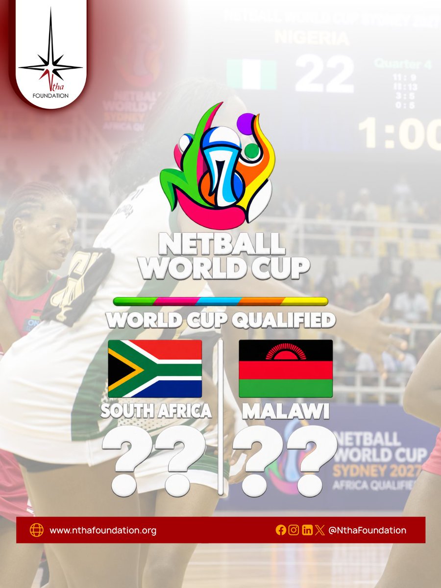 NthaFoundation's tweet photo. The semifinals are on!
#MalawiQueens take on 5x defending champions #SPARProteas at the #AfricaNetballCup.
Both teams have qualified for a spot at the 2027 Sydney #NetballWorldCup.
Friday, ๐ฎ๐ฑ ๐ฆ๐๐ฃ๐ง๐๐ ๐๐๏ฟฝ๏ฟฝ
๐ฒ๐ผ ๐ ๐ฎ๐น๐ฎ๐๐ถ ๐๐ ๐ฆ๐ผ๐๐๐ต ๐๐ณ๐ฟ๐ถ๐ฐ๐ฎ ๐ฟ๐ฆ
๐ญ๐ฏ:๐ฌ๐ฌ CAT https://t.co/oRphGxzt88