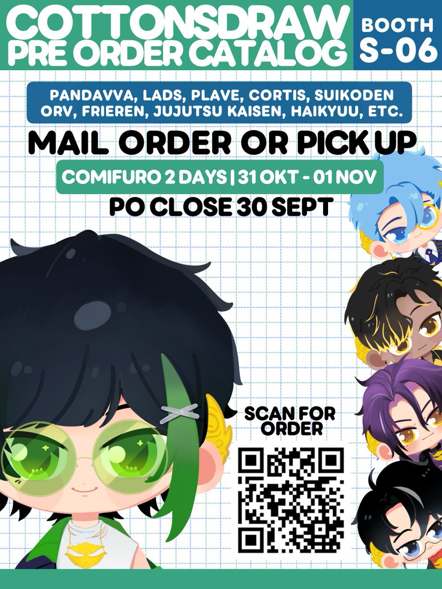 cottonsdraw's tweet photo. 💚&amp;🔁 appreciated.
Open PO Batch 2 &amp; GA for #CF23

📦 Pick up and Mail Order (local)
⭐️ Close 30 Sept 2026
📌 Booth no S-06, Nitto Ato, 2 Days
🪄 PANDAVVA, LADS, ORV, JJK

📝 https://t.co/mIp2nP1c5L

Giveaway detail below.

#comifuro23catalog #comifuro23 #CF23Catalogue https://t.co/Z2uxMLTmsx
