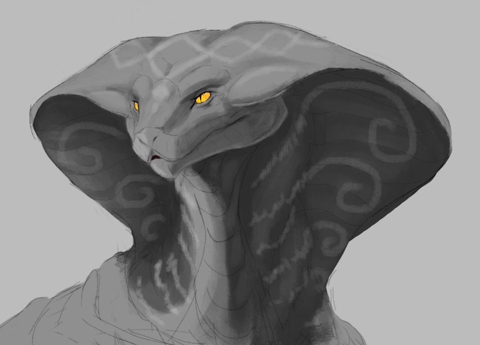 arcafassom's tweet photo. wip of snake guy https://t.co/8NWxb12OME