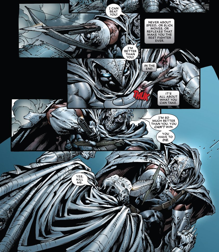 JJJTTTDDD3's tweet photo. I'll let the pages speak for themselves

- Moon Knight (2006), written by Charlie Hutson and drawn by David Finch https://t.co/gu5kAjff5X