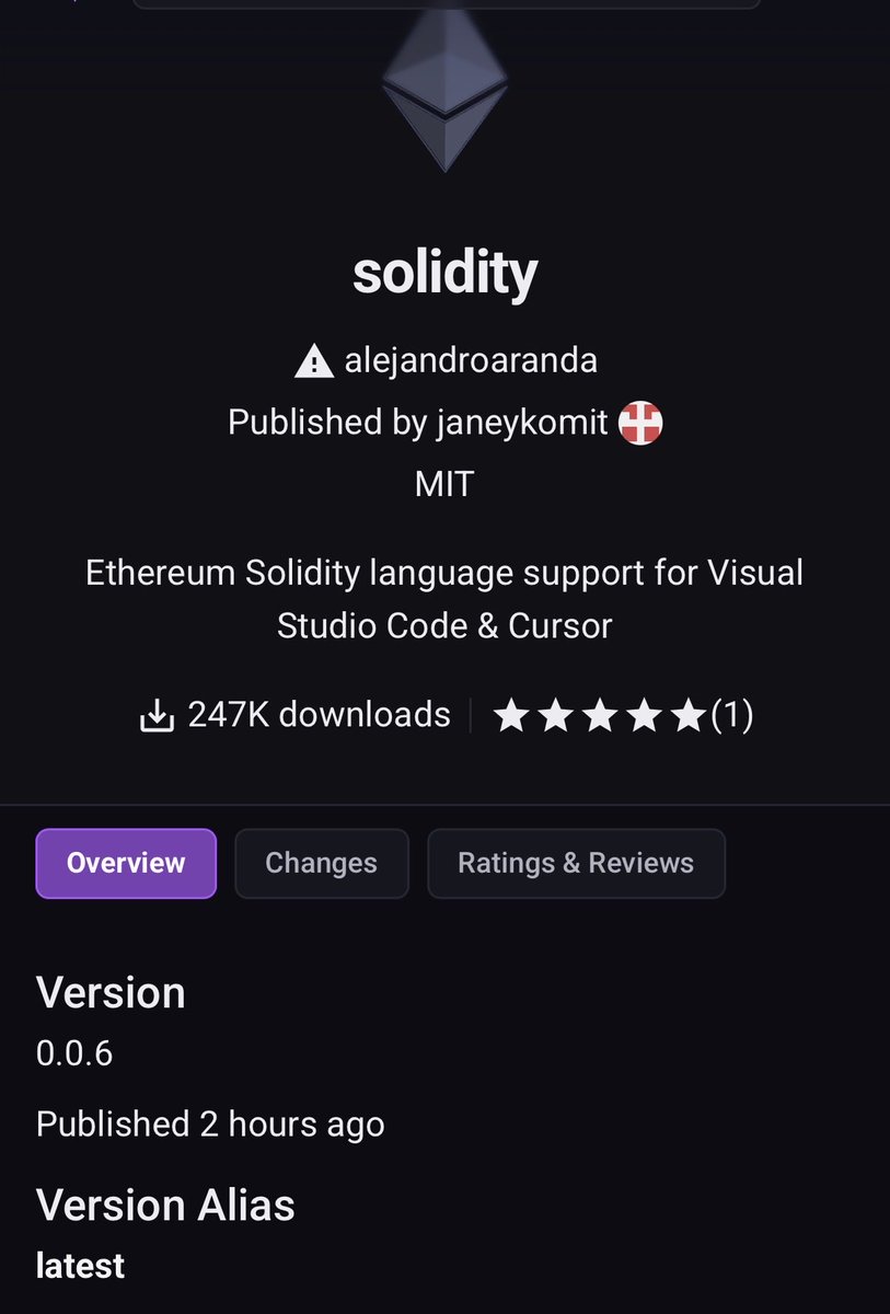 YeethSecurity's tweet photo. New malicious vscode extensions targeting Solidity developers yet again, this time hiding malware in an MP4 video named “The Duck Song.mp4” https://t.co/PvmYnxliNY