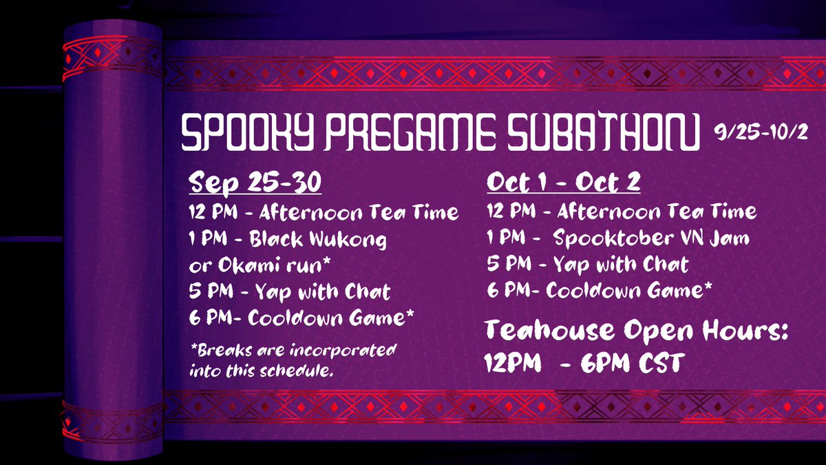 arjascova's tweet photo. SPOOKY PREGAME SUBATHON STARTING TODAY!!! FROM 9/25-10/2 EVERYDAY AT 12PM CST!!! 👻🎃

🍵 Join in for games, chatting, and subathon goals!  
https://t.co/yIhGhlQ0tg https://t.co/wvzy506ksw
