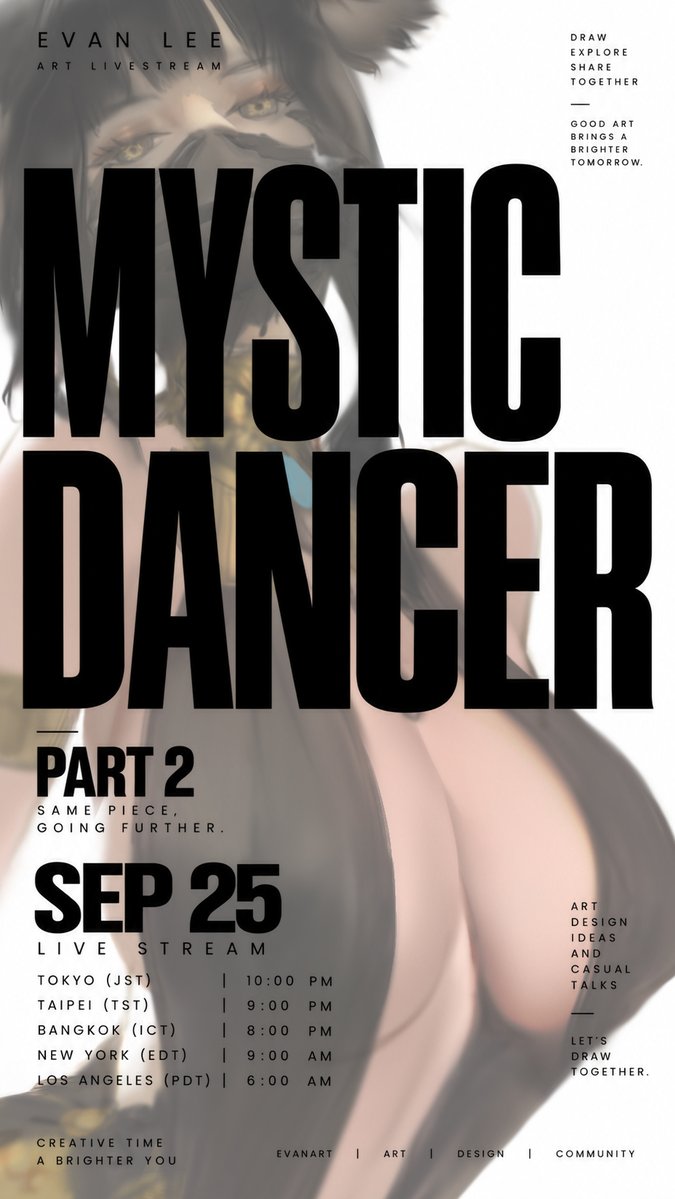 EVANLEE082's tweet photo. Happy Mid-Autumn Festival! Grilling with my stylus tonight... wait, what?
Back to Mystic Dancer, Part 2! Too full from BBQ? Come draw &amp; chat~
SEP 25 • LA 6 AM PDT / NYC 9 AM EDT
#DigitalArt #ArtLivestream https://t.co/IzDVD8NtAS