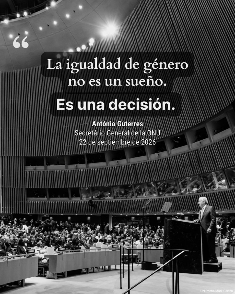ONUMujeres's tweet photo. “La igualdad de género no es un sueño. Es una decisión". 
@antonioguterres señala que, pese a los importantes avances logrados, las mujeres y las niñas siguen enfrentando discriminación, violencia, exclusión y abusos en todo el mundo.

#UNGA @ONU_es https://t.co/wkQElmwIB7