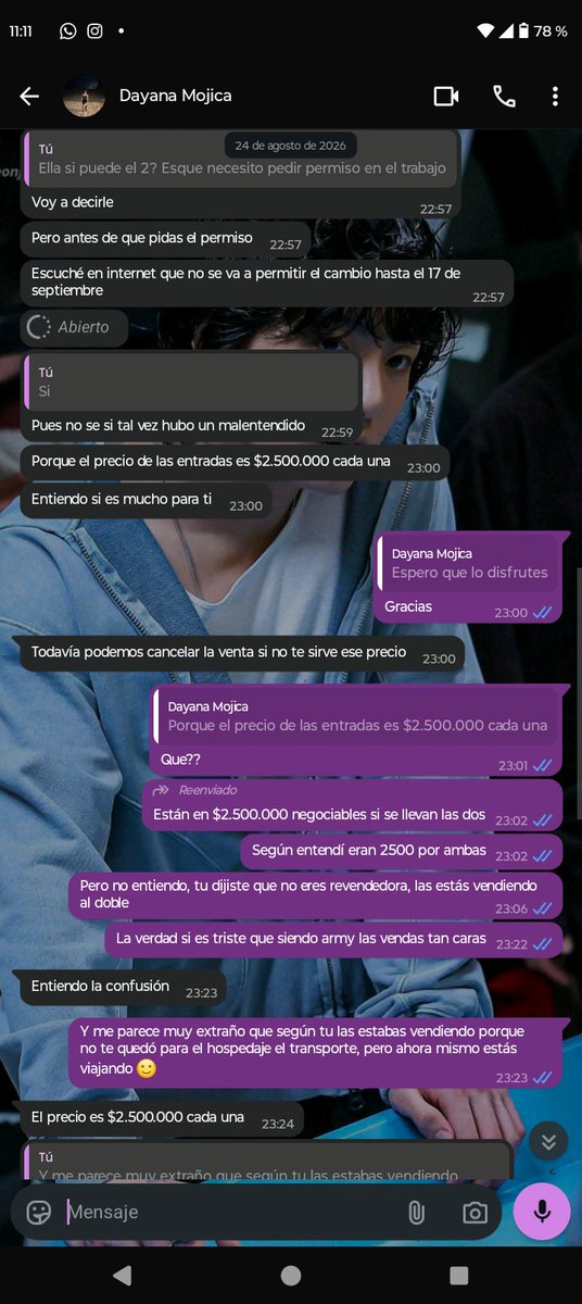 JBias99891's tweet photo. Inició vendiendo las boletas a 2'500 y en tiktok dice que necesita boletas para sus amigas que únicamente hace trato Army a Army, Pero en la tienda sigue vendiendo entradas, lo que me hace pensar que compra entradas baratas para venderlas al triple del precio en la tienda 😡 https://t.co/vfUu2azbaB