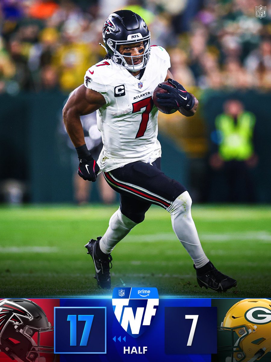 HALFTIME: Atlanta leads by 🔟

@​ATLvsGB on Prime Video
Stream on @​NFLPlus 
 [📷](https://pbs.twimg.com/media/HTBsYn1WkAAw6OR.jpg) https://pbs.twimg.com/media/