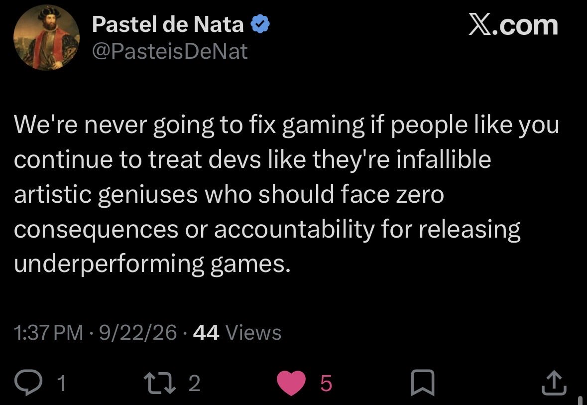 FenrirBriar's tweet photo. @RockStationOnX No. Replace "underperforming games" with "subpar products." They are complacent cattle supporting the death of the gaming industry. https://t.co/7pvR4H5Whz