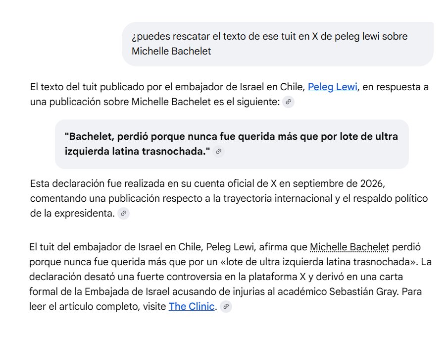 mlobosg's tweet photo. @sebastian_gray @thecliniccl @peleg_lewi Diario @thecliniccl podría haber recuperado desde GOOGLE el texto del tuit BORRADO por @peleg_lewi  donde, metiéndose en política interna, se refiere a @mbachelet y defiende decisión de Kast, lo que fue respondido por @sebastian_gray 
Acá hice un ejercicio para retratar a Quico https://t.co/irfZONxkHP