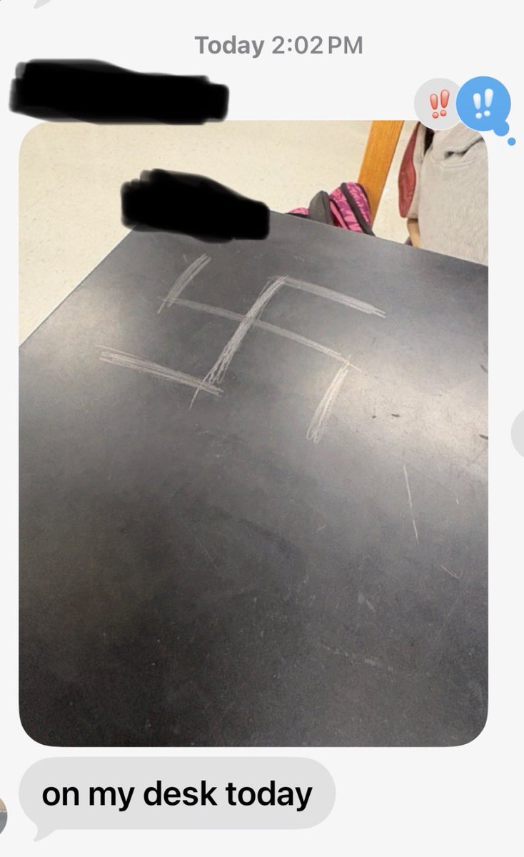rosalindhanson's tweet photo. A Jewish Walter Johnson High School student found a swastika drawn on their desk in chemistry class, and the teacher’s alleged response is reprehensible.

According to a Hate & Bias Incident Report now submitted by the student’s mother, when the student reported it to the teacher, the teacher’s alleged response was that it is “technically a Buddhist symbol” and therefore, in the teacher’s view, acceptable. 

The report adds that when another student in the class raised concerns about it, the same excuse was given as a reason not to address the problem.

The family also states that the teacher did not report the graffiti to the principal immediately, did not offer to move the student to a different desk, and did nothing to document this potential hate crime.

The student did report the incident to the principal and shared that the main office was very upset.

There was no call home to the parents from the school or the teacher. The student had to sit through chemistry with the hate symbol still on the desk.

Is this what our children should expect when they walk into a @MCPS classroom? That antisemitism is acceptable?

@NickMinock @ModeratelyMoco @BethesdaRow @bethanyshondark @mocoboe @ThomasTaylorEdD @TaliRichman 
@wusa9 @JCRCgw
