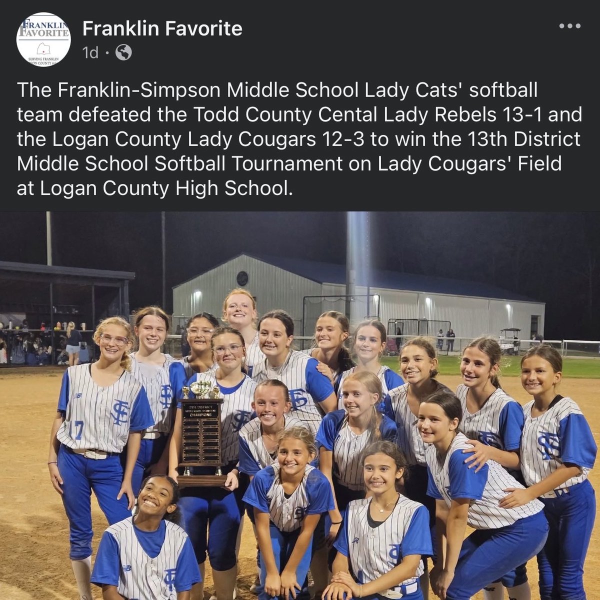 AnnaBaileykl8's tweet photo. Two years of middle school softball, two district championships! 🏆💙 7th grade season bringing it home, again🔥 https://t.co/cAnTa7yxeN