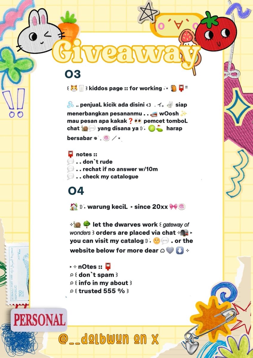 __dolbwun's tweet photo. 💬🖐🏻 haYiii! cabat 👧🏻🛝 help repost ❓️ dankè so much 🥟🥢 have a nice day l♡ve :3

🐇 :: aku ada ⁠˖⁠ ꒰ 5 free wording 🍮 ⁠꒱ 彡  ๋࣭  ࣪ ˖✩ bio wabis yang siap angkut nie 🧺🧼 detailnya❓️ cek dibawah  yaa ⬇️ 👛  #bealanja https://t.co/mJw9qJYzD8