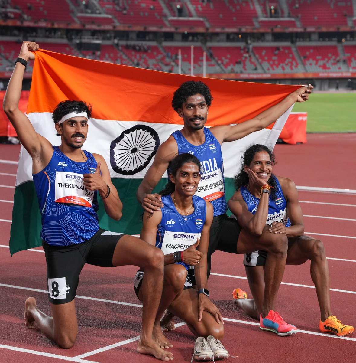 SanjayJhaBihar's tweet photo. #AsianGames2026

📍Mixed 4×400m Relay ~ Manu TS, Poovamma MR, Vishal TK & Vithya Ramraj
📍Women’s 10,000m ~ Seema
📍Mixed Skeet Team ~ Parinaaz Dhaliwal & Anantjeet Singh Naruka
📍Men’s Double Sculls ~ Satnam Singh & Salman Khan
📍Women’s Sanda 60kg ~ Roshibina Devi

Congratulations to all our athletes for their grit, determination and remarkable performances. You make India proud!

#Cheer4Bharat