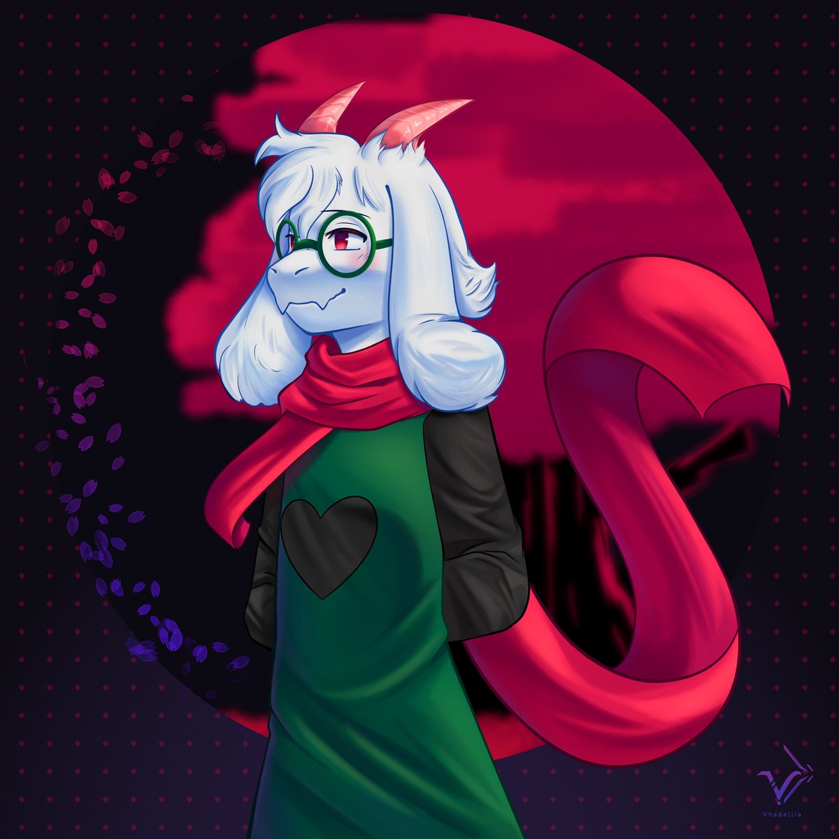 Vhadellia's tweet photo. Finished! 

I like how it turned out! ✨

I wanted to make a simple background.
(I'm not good at bg lol).

Anyway, hope you all like it! 

#Deltarune https://t.co/B3kE5CRXaV