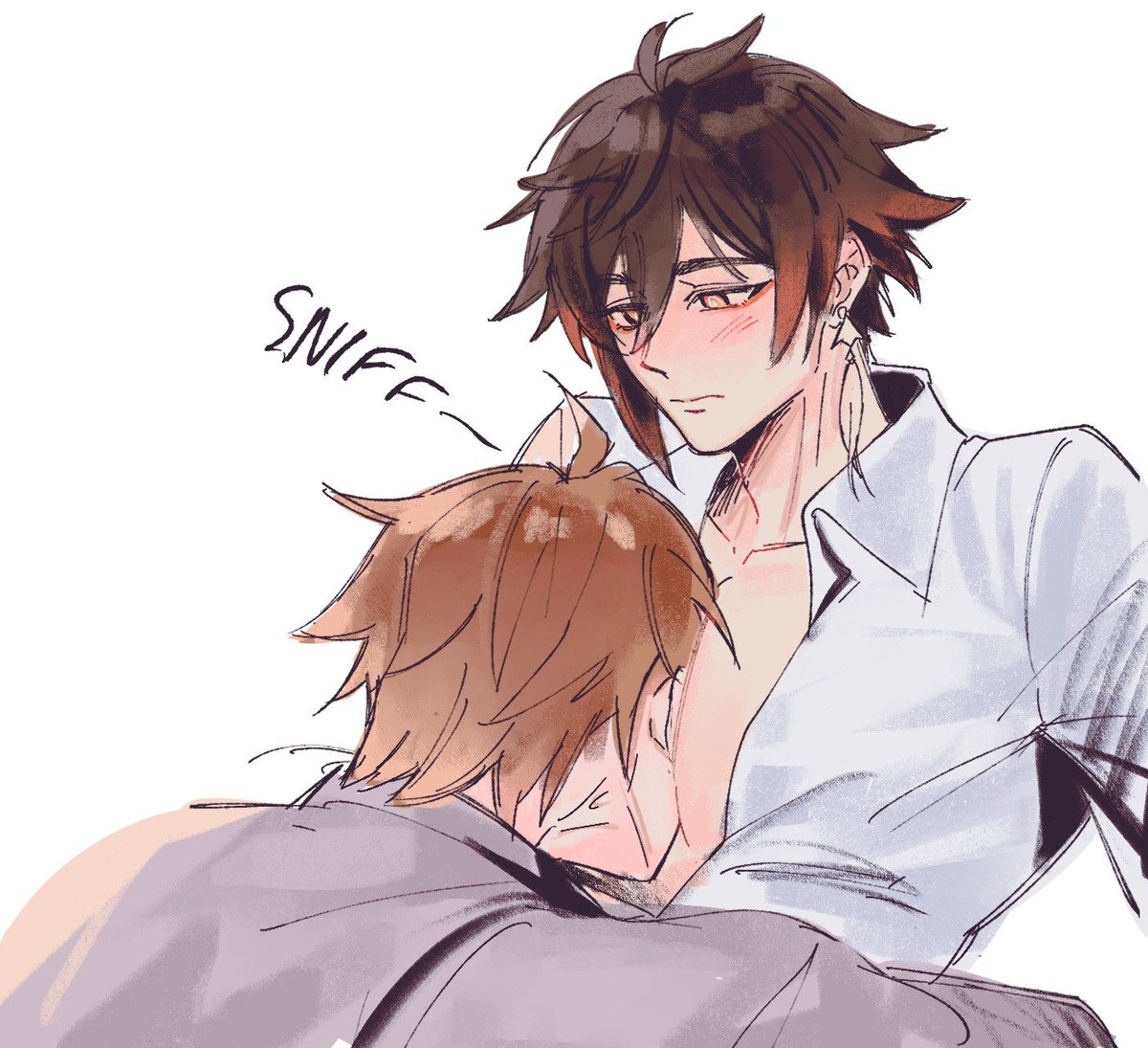 sakitbangetvok's tweet photo. Exhausted from work and looking for the most elite place to rest??? ZHONGLI'S CHEST IS THE ONLY ANSWER!!!!! 😜😜😜😜 Deep breath in, deep breath out, nothing beats this fr. 
Exclusive only for Childe alone

Art by @/xiexie801 

#tartali https://t.co/OCGH8UItF8