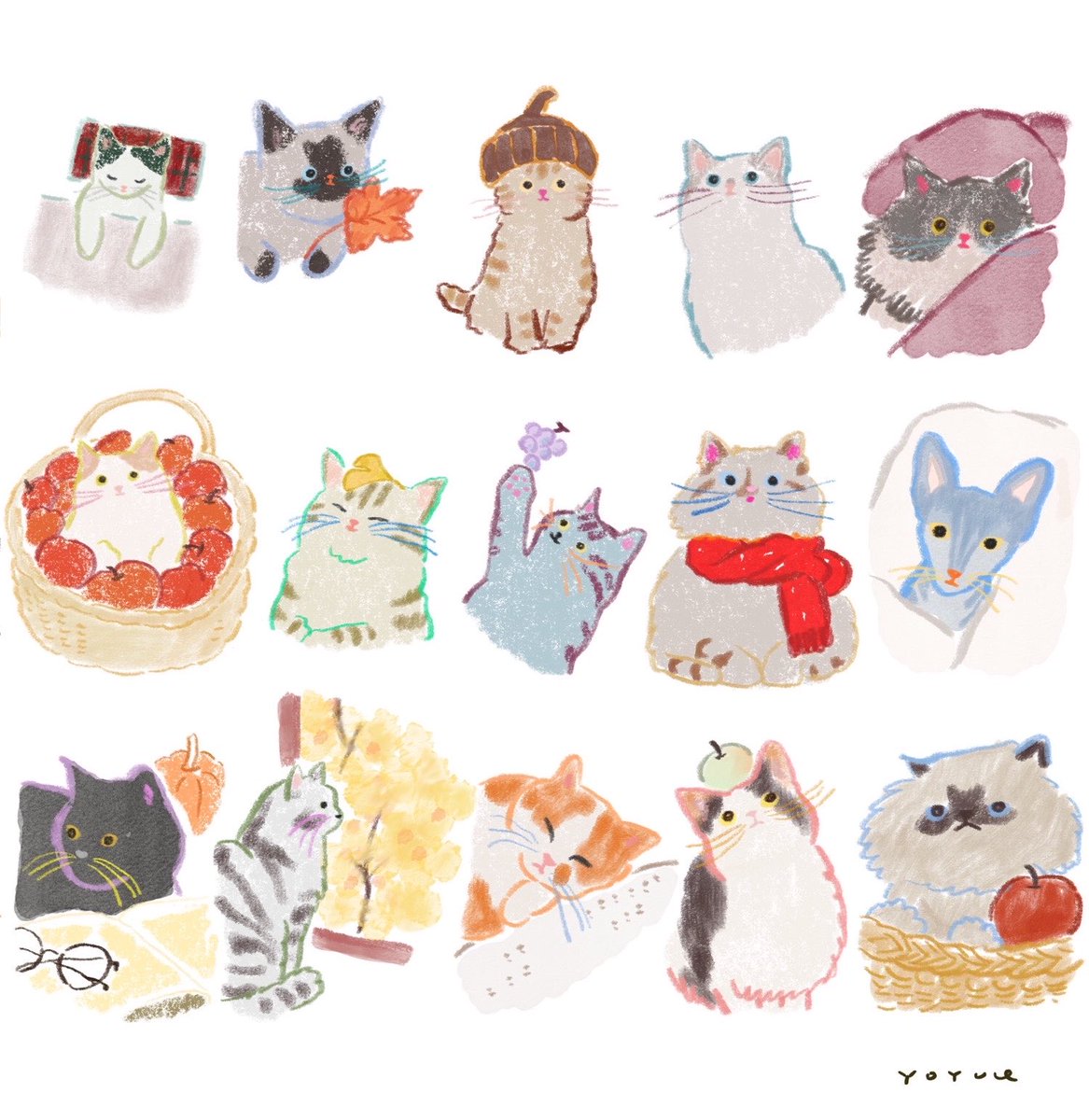 yoyuu_art's tweet photo. 秋のカラフルねこたち4 https://t.co/y4aMlly2pZ